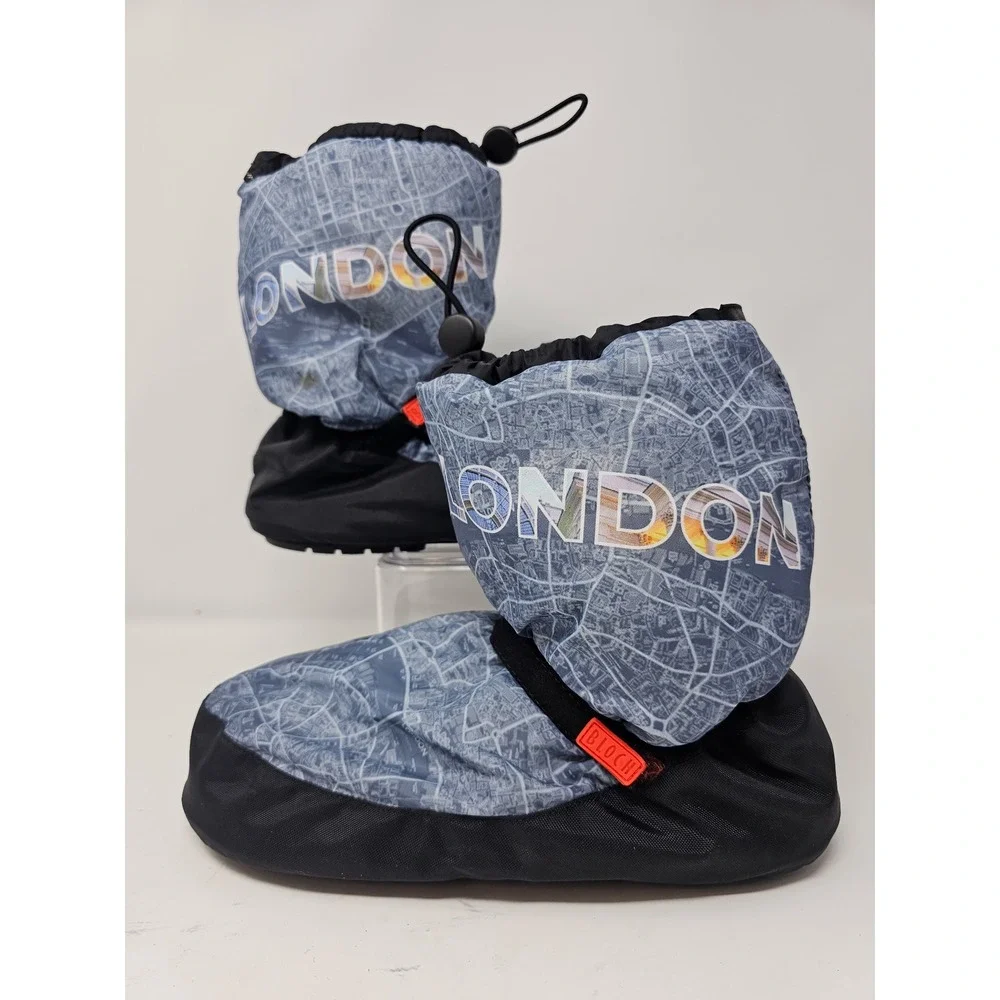 Lina & Max London Map Print Fleece Lined Booties Slippers Warm Cozy Size L